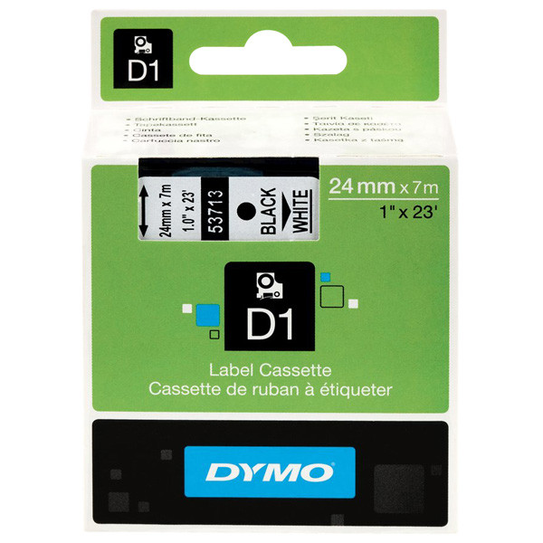 Dymo originální páska do tiskárny štítků, Dymo, 53713, S0720930, černý tisk/bílý podklad, 7m, 24mm, D1