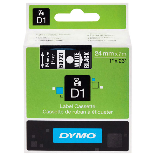 Dymo originální páska do tiskárny štítků, Dymo, 53721, S0721010, bílý tisk/černý podklad, 7m, 24mm, D1