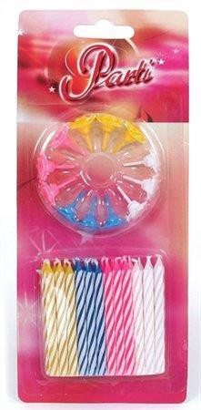 Svíčky, narozeninové, 24 ks + 12 ks držáků