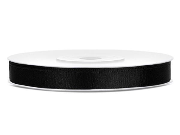 Saténová stuha, černá, 6 mm x 25 m