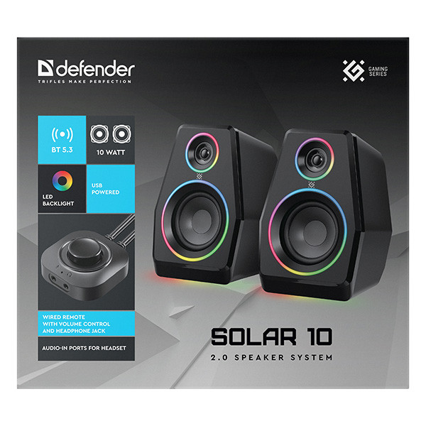 Defender reproduktory Solar 10, 2.0, 10W, černé, Bluetooth 5.3/AUX