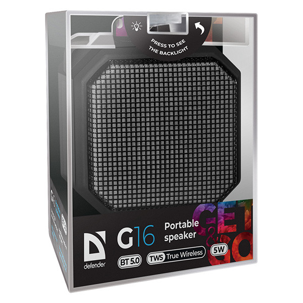 Defender reproduktor G16, Li-Ion, 1.0, 5W, černý, regulace hlasitosti, LED podsvícení, BT 5.0, TWS, 50Hz~20kHz, DOPRODEJ