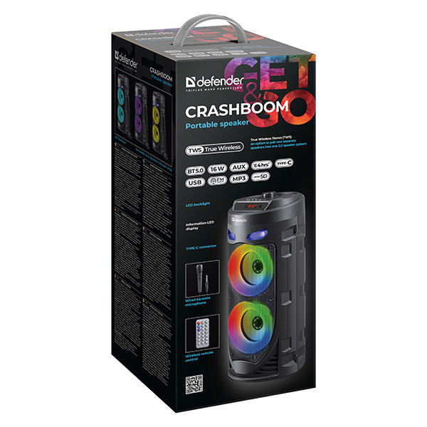 Defender reproduktor CRASHBOOM, Li-Ion, 2.0, 16W, černý, s mikrofonem