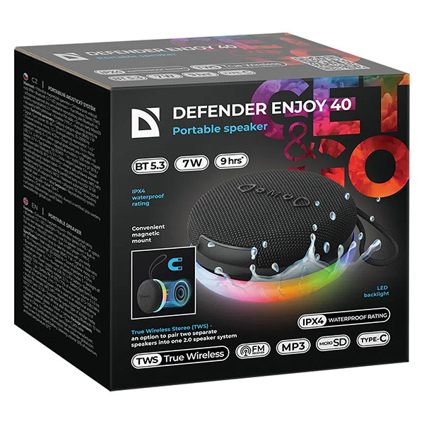Defender reproduktor ENJOY 40, 7W, černý, LED podsvícení, BT 5.3