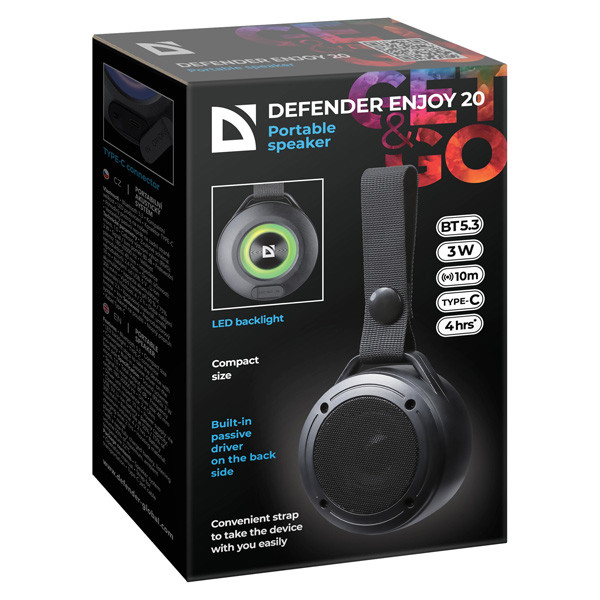 Defender reproduktor ENJOY 20, Li-Ion, 1.0, 3W, černý, LED podsvícení, BT 5.3, 180Hz~20kHz