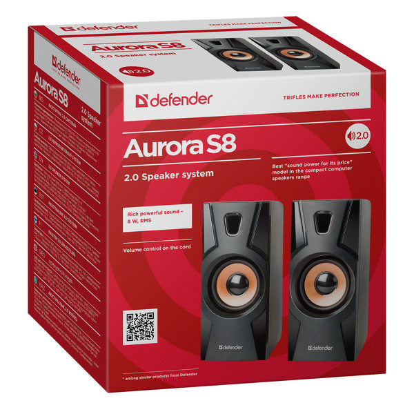 Defender reproduktory Aurora S8, 2.0, 8W, černé, regulace hlasitosti, 70Hz~20kHz