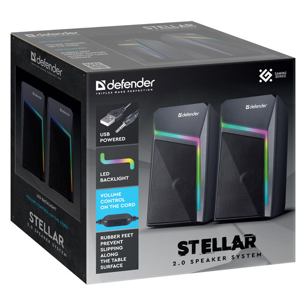 Defender reproduktory STELLAR, 2.0, 6W, černé, regulace hlasitosti, podsvícení, 100Hz~20kHz