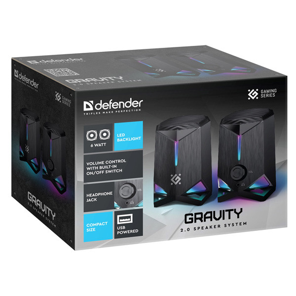 Defender reproduktory GRAVITY, 2.0, 6W, černé, regulace hlasitosti, podsvícení, 80Hz~20kHz