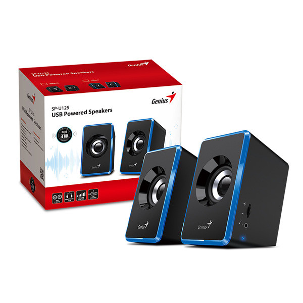 Genius reproduktory SP-U125, 2.0, 3W, modré, regulace hlasitosti, 3,5 mm jack (USB), 150Hz-20kHz