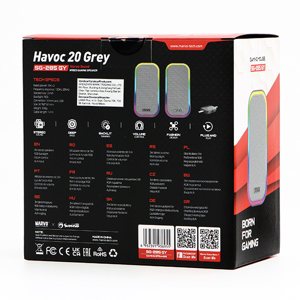 Marvo reproduktory HAVOC 20GY, 6W, šedé, podsvícené