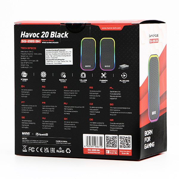 Marvo reproduktory HAVOC 20BK, 6W, černé, podsvícené