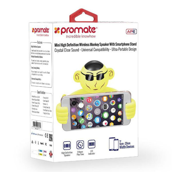 Promate Bluetooth reproduktor Ape, Li-Ion, 1.0, 3W, bílý, ,pro děti, držák telefonu, DOPRODEJ