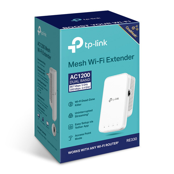 TP-LINK Repeater RE330 2.4GHz a 5GHz, extender, IPv6, 867Mbps, vestavěná anténa, 802.11ac, OneMesh Extender, LAN