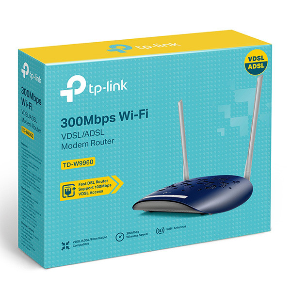 TP-LINK modem s routerem TD-W9960 2.4GHz, IPv6, 300Mbps, externí pevná anténa, 802.11n, VDSL/ADSL, rodičovská ochrana, přepěťová o