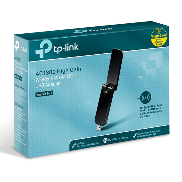 TP-LINK USB klient Archer T4U 2.4GHz a 5GHz, IPv6, 1300Mbps, integrovaná anténa, 802.11ac, Ultra rychlý USB adapter, vyklopná anté