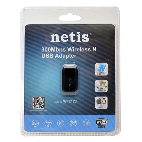 NETIS USB klient WF2123 2.4GHz, přístupový bod, 300Mbps, integrovaná anténa, 802.11n, DOPRODEJ