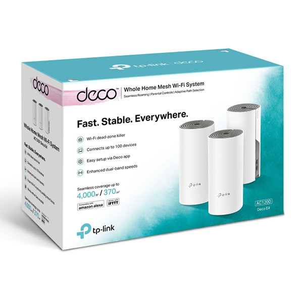 TP-LINK Wifi Mesh kit Deco E4(3-pack) 2.4GHz a 5GHz, přístupový bod, IPv6, 1200Mbps, integrovaná anténa, 802.11ac, 3Pack, ISP, rod