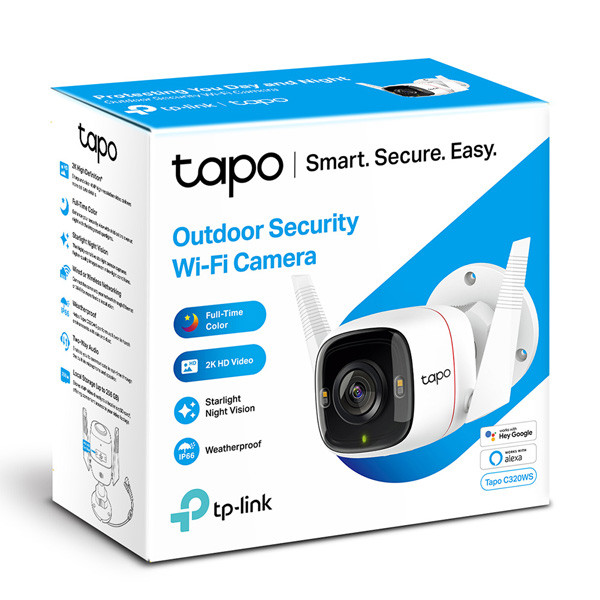 TP-link IP kamera venkovní Tapo C320WS, QHD 2560x1440, Wifi 2.4 GHz /ethernet, bílá, 4MP rozlišení, noční vidění, alarm , det. poh