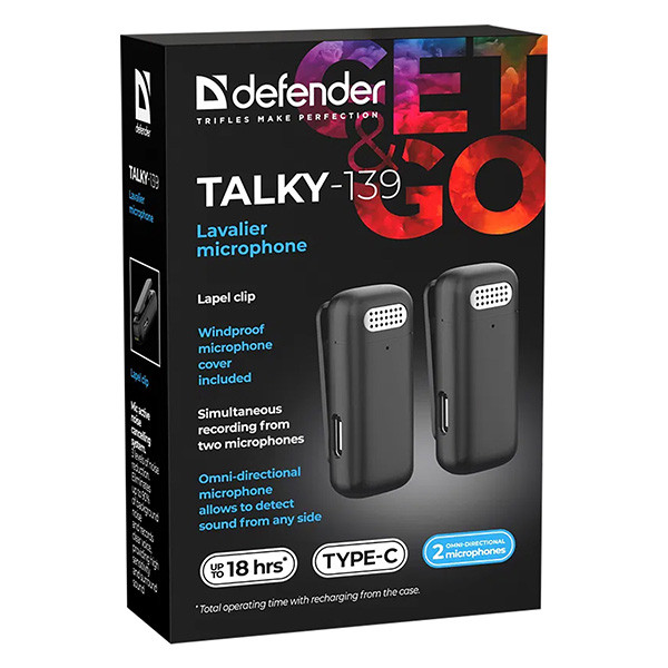 Defender, Lavalier mikrofon, TALKY-139, černý