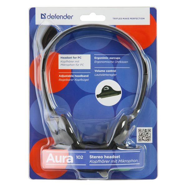 Defender Aura HN-102 sluchátka s mikrofonem, drátová, černá, otevřená, 2x 3.5 mm jack