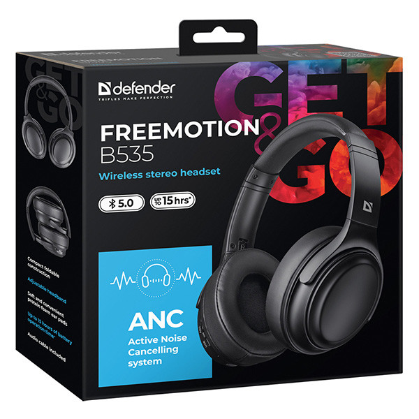 Defender FreeMotion B535 sluchátka s mikrofonem, černá, 2.0, ANC, 40 mm měniče typ USB