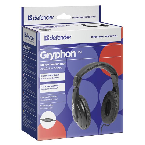 Defender Gryphon 751 sluchátka, drátová, černá, uzavřená, 3.5 mm jack