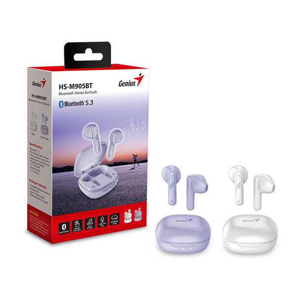 Genius HS-M905BT mikrofon, bezdrátová, fialová, 2.0, s nabíjecí krabičkou, sportovní typ USB-C