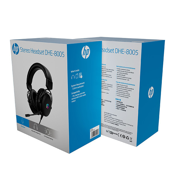HP DHE-8005N sluchátka s mikrofonem, drátová, černá, 2.0, podsvícená, 3.5 mm jack + USB