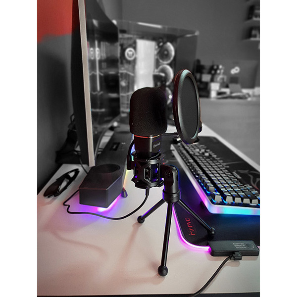 Marvo, streamovací mikrofon, MIC-03, bez regulace hlasitosti, černý, s 270&deg; otočným tripodem