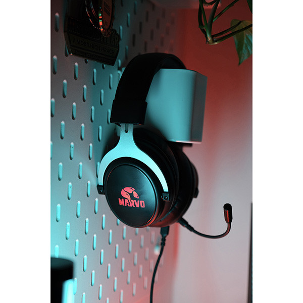Marvo HG9052 sluchátka s mikrofonem, drátová, černá, 7.1 (virtualně), červeně podsvícená, 7.1 (virtuálně) typ USB