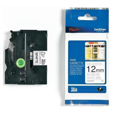 Páska "TZ-N231", bílá s černým potiskem, 12 mm x 8 m, BROTHER