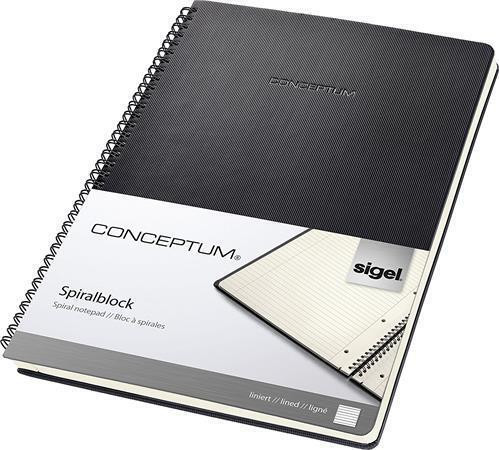 Exkluzivní spirálový sešit "Conceptum", černá, A4, linkovaný, 80 listů, tvrdé desky, SIGEL CO821