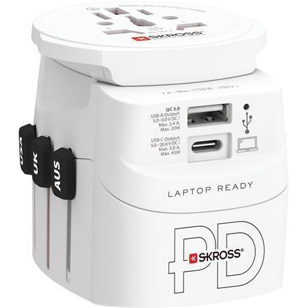 Cestovní adaptér, bílá, 1x USB-A / 1x USB-C PD, 45W, kabel USB-C, SKROSS 1.302474