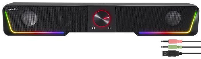 Reproduktor "GRAVITY RGB Stereo Soundbar", černá, 12W, 2x 3,5 mm jack + USB-A, SPEEDLINK SL-830200-B