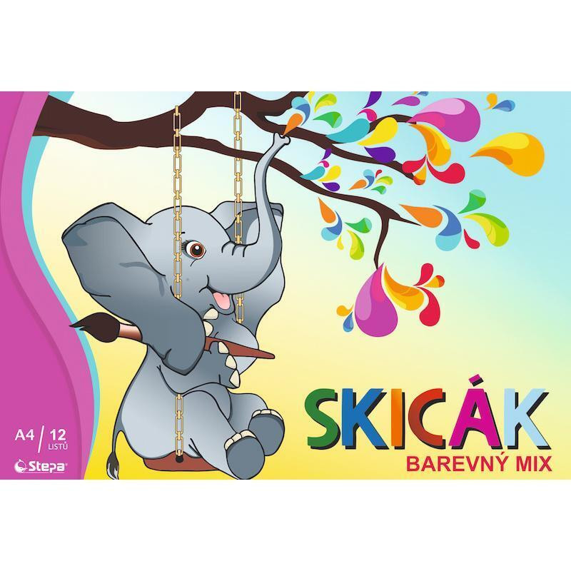 Skicák  A4/12listů barevný mix, STEPA