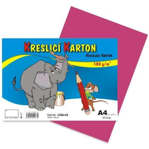 Kreslicí karton barevný A4/50/180g - růžová, STEPA
