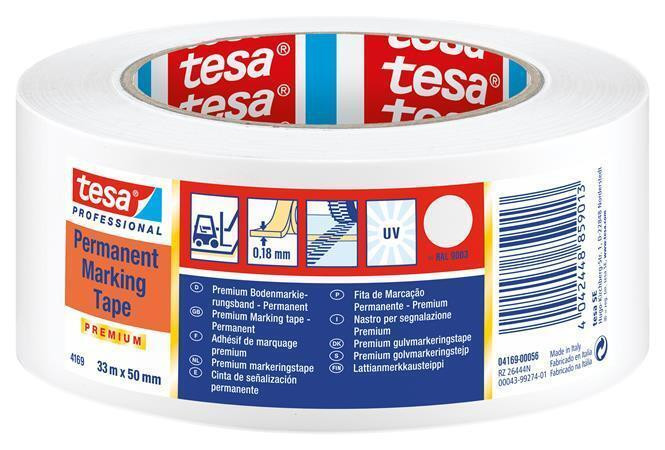 Značkovací páska na podlahy "Professional Premium 4169", bílá, 50 mm x 33 m, TESA 04169-00056-94