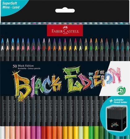 Barevné pastelky "Black Edition", 50 barev, trojhranné, kartonový stojánek, FABER-CASTELL 116450