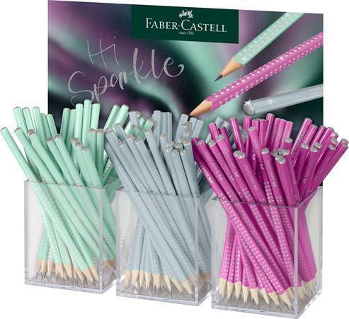 Grafitová tužka "Sparkle Aurora", displej/144 ks, mix barev, B, trojhranná, FABER-CASTELL 118256