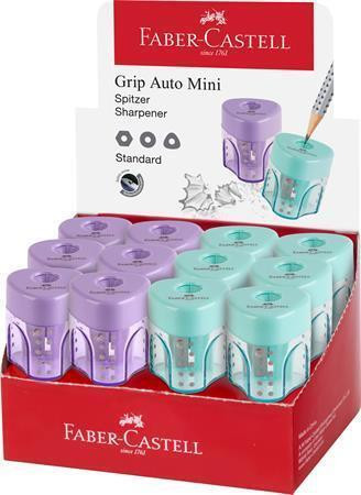 Ořezávátko "GRIP Auto Mini", displej/24 ks, pastelové barvy, 1 otvor, se zásobníkem, FABER-CASTELL