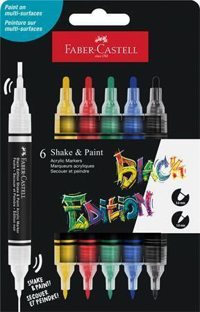 Akrylový popisovač "Shake&Paint", 6 různých barev, 1,0/3,0 mm, oboustranný, FABER-CASTELL 285507