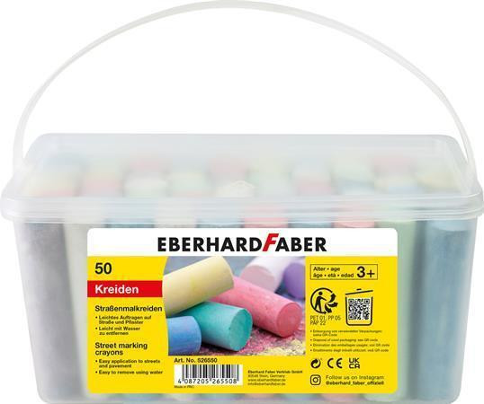 Křídy na chodník, 8 barev, 50 ks, v plastovém kbelíku, EBERHARD FABER 526550