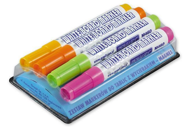 Popisovače na bílou tabuli "M460", sada 4 barev s magnetickým držákem, 2-3 mm, GRANIT