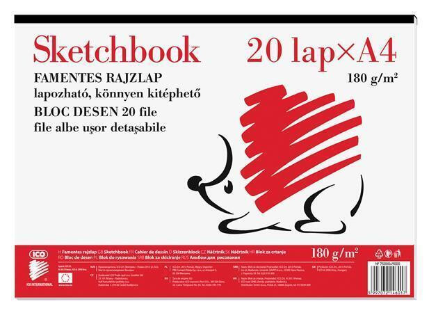 Skicák, čtvrtky, A4, 180 g, ICO "Ježek"