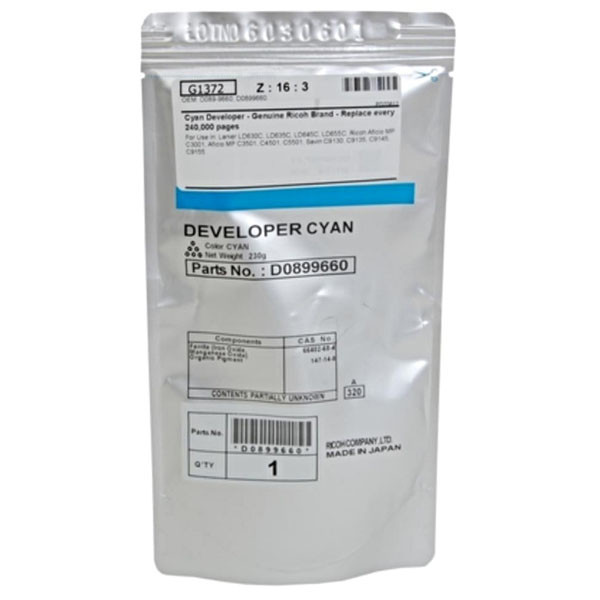 Ricoh originální developer D0899660, cyan, 240000str.