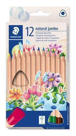 Barevné pastelky "Noris natural jumbo 1280N", 12 barev, trojhranné, JUMBO, STAEDTLER 1280N C12