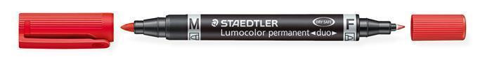 Permanentní popisovač "Lumocolor 348 Duo", červená, kuželový hrot, F/M, oboustranný, STAEDTLER