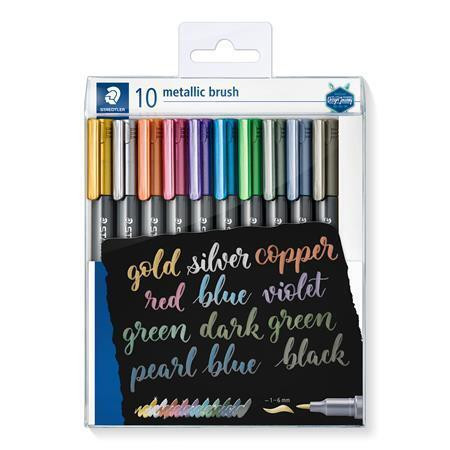 Štětcové fixy "Design Journey Metallic Brush", 10 metalických barev, 1-6 mm, STAEDTLER 8321 TB10