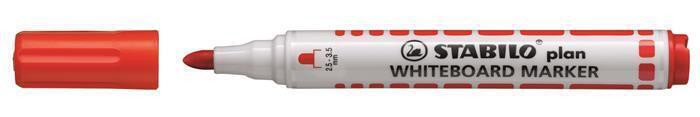Popisovač na bílou tabuli "Plan", červená, 2,5-3,5mm, kuželový hrot, STABILO