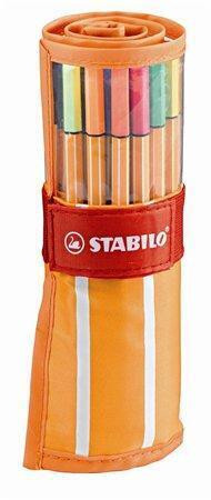 Liner "Point 88", 30 barev, 0,4 mm, základní a neonové barvy, rolovací pouzdro, STABILO